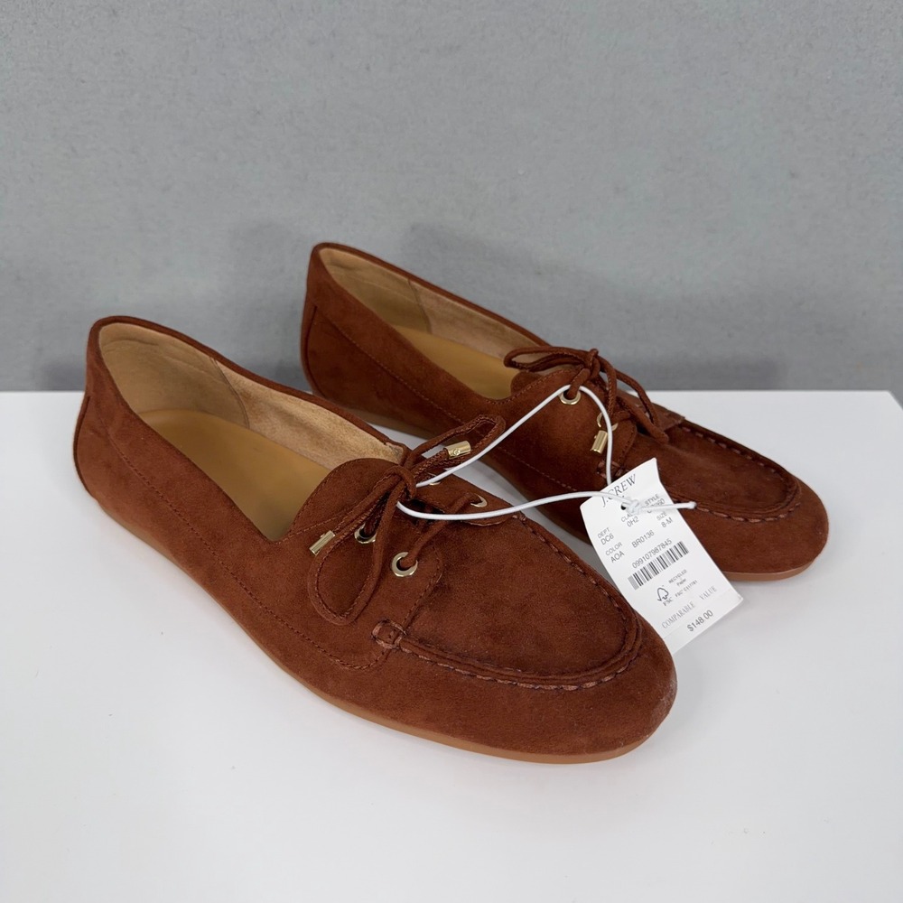 J Crew Shoes Women 8M Brown Classic Faux Suede Boat Shoes Preppy Yacht NWT